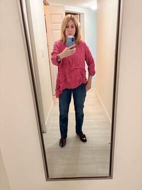 Chalet Hot Pink Crinkled Pullover Top